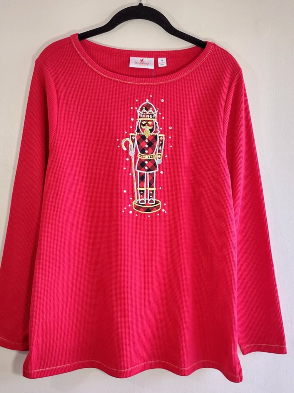 Quacker Factory Holiday Nutcracker Top Medium Comfy Embroidered Embellished NWT